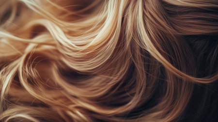 A focused image of long, flowing waves in a woman's hair, capturing the softness and natural movement.の素材