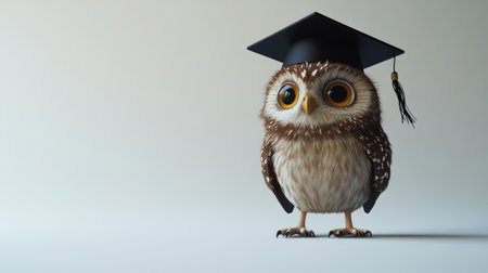 A cute owl with a graduation cap, representing wisdom and success in learning, set against a simple background.の素材