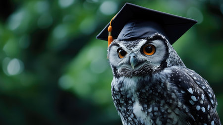 A scholarly owl wearing a graduation cap, perched proudly, signifying academic excellence and wisdomの素材