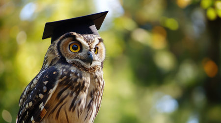 A scholarly owl wearing a graduation cap, perched proudly, signifying academic excellence and wisdomの素材