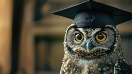 A wise owl with a graduation cap, captured in a charming, educational-themed image, perfect for learning concepts.の素材