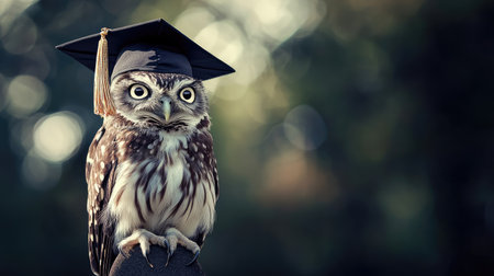 A wise owl perched confidently, wearing a graduation cap, symbolizing knowledge, education, and academic achievementの素材