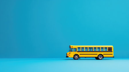Isolated yellow school bus on a vibrant blue background, highlighting the vehicle role in daily student commutesの素材