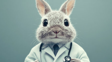 Cute animal in a doctor outfit, with a stethoscope, ready to take on the role of a medical expert in this playful portraitの素材