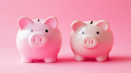 Pink piggy bank next to a piggy bank of a different size, symbolizing financial growth and comparison.の素材