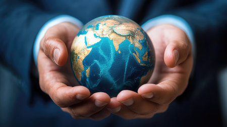 A globe in the hands of a businessman, with a focus on Asia and China, symbolizing the regionの素材