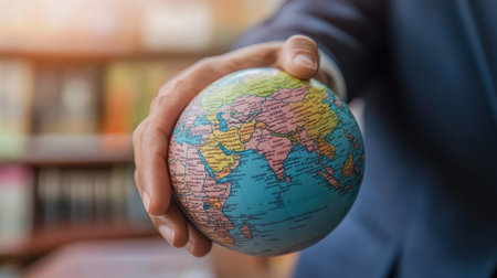 A businessman hand directing attention to China on a world globe, symbolizing Asia significance in global business strategy.の素材