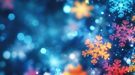 Abstract background with digital snowflakes in vibrant seasonal colors, evoking the crisp and refreshing feel of winter.の素材