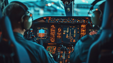 Air transport execution: Close-up of pilots and logistics officers coordinating an air transport mission, showcasing precisionの素材
