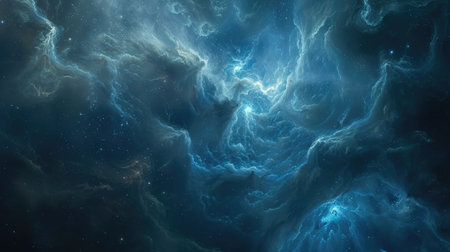 Digital artwork of a serene blue nebula in outer space, ideal for futuristic and celestial designsの素材