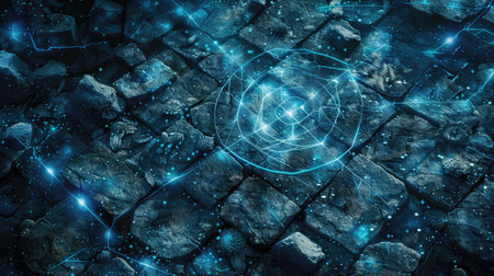 Fantasy anime stone texture with magical runes and glowing elements, creating a mystical atmosphere suitable for gaming and storytellingの素材
