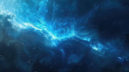 Digital artwork of a serene blue nebula in outer space, ideal for futuristic and celestial designsの素材