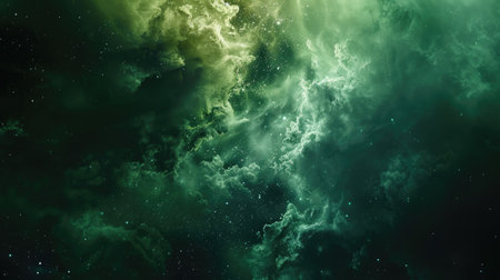 Space-themed background featuring a green nebula cloud, perfect for astronomical and fantasy designsの素材