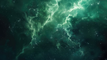 Space-themed background featuring a green nebula cloud, perfect for astronomical and fantasy designsの素材