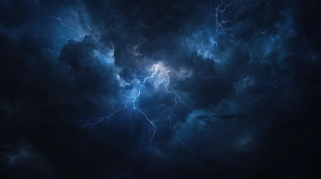 Bright flash of lightning against a dark night sky, showcasing the raw energy of a thunderstormの素材