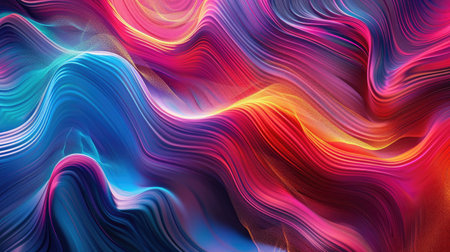 A dynamic abstract background with wave-like textures in vibrant hues.の素材