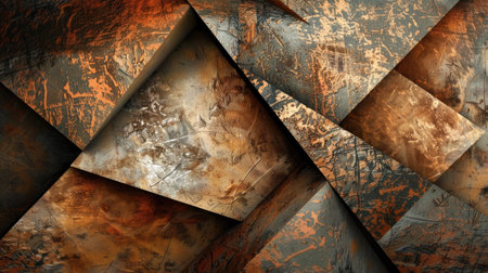 An abstract background with metallic textures and geometric patterns.の素材