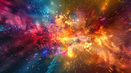 A vibrant abstract background with explosive bursts of color and light.の素材