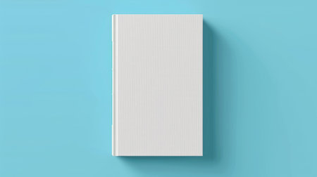 Mockup of a blank white book on a solid blue background, perfect for showcasing custom cover designsの素材