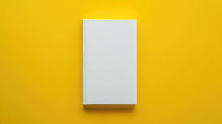 Blank white book mockup against a vibrant yellow background, ideal for presenting creative book cover conceptsの素材