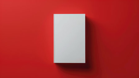 Minimalistic blank white book mockup on a plain red background, ready for personalized cover artworkの素材