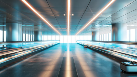 An airport terminal with automated luggage conveyors.の素材