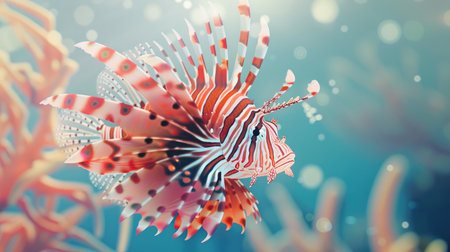 A cartoon lionfish swimming in Caribbean waters, representing the Bahamasの素材