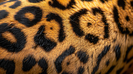 Macro shot of a jaguar's rosette patterned fur, blending shades of golden yellow and black, symbolizing its stealth and strength.の素材
