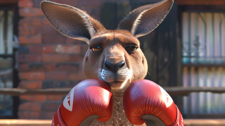 A cartoon kangaroo with boxing gloves, symbolizing Australia's fighting spiritの素材