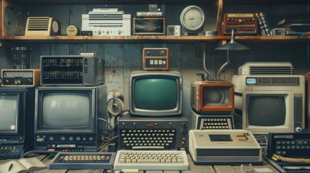 Vintage computers as relics from a bygone era, symbolizing the fascinating evolution of electronic devices.の素材
