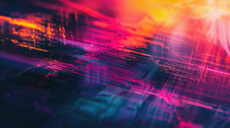 A vibrant abstract background with glitch effects in bright colors.の素材