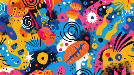 A lively abstract granny banner background filled with bright, bold colors and playful designs, perfect for a fun and energetic themeの素材