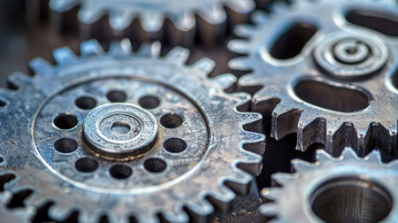 A close-up of gears and cogs meshing together flawlessly, representing mechanical efficiencyの素材