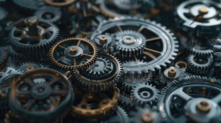 Seamlessly interlocking gears and cogs, highlighting the intricacy and precision of mechanical designの素材