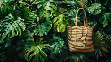 Eco-friendly bags made from sustainable fibers, showcasing an environmental conservation design, with a background rich in greenery to promote earth-friendly living.の素材
