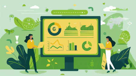 Visual representation of ESG reporting tools for green business planning, emphasizing sustainability analytics and corporate responsibility with data-driven eco-friendly strategiesの素材