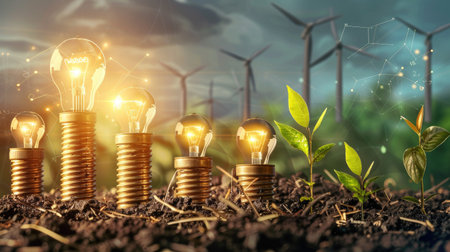 Conceptual image of soaring energy prices, focusing on the transition towards sustainable alternatives as a strategic response to cost increases.の素材