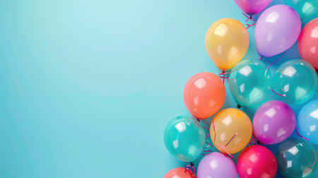 Colorful balloons arranged neatly on a solid color background, featuring space for entering text or special messages, ideal for party invitations and event promotions.の素材