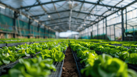 Greenhouse equipped with smart sensors and automated irrigation systems for efficient crop management.の素材