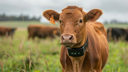 Smart livestock collar tracking health and activity data, enhancing animal welfare and farm management.の素材