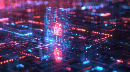 Conceptual design of internet security, highlighting cybersecurity and protectionの素材