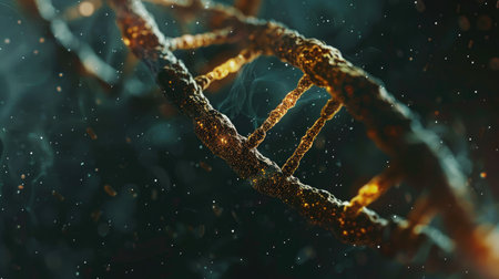 DNA strand background, highlighting genetic and scientific themesの素材
