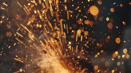 Close-up of welding sparks flying as a skilled craftsman fabricates a sculpture from molten metal, showcasing craftsmanshipの素材
