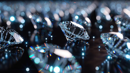 Close-up of shimmering diamonds adorned with subtle binary code patterns, highlighting the convergence of digital innovation and opulence.の素材