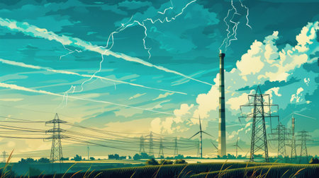 Conceptual illustration depicting rising energy prices, emphasizing the shift towards sustainable alternatives amid increasing energy costs.の素材