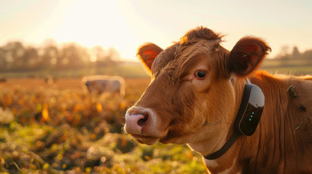 Smart livestock collar tracking health and activity data, enhancing animal welfare and farm management.の素材
