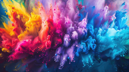 Dynamic display of colorful paints exploding, emphasizing vibrancy and motionの素材