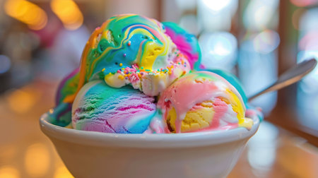 Rainbow ice cream with multicolored swirls, vibrant and delicious dessertの素材