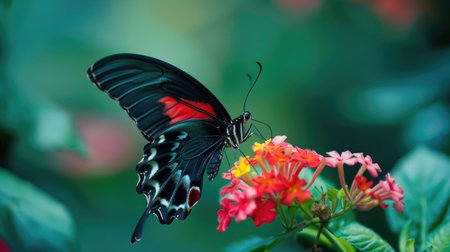 Close-up of a butterfly feeding on nectarの素材
