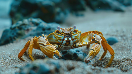 Close-up of a crab on a sandy ocean floorの素材
